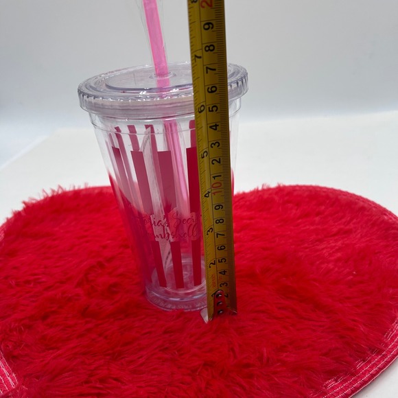 Victoria's Secret 2011 Bombshell Tumbler Cup Pink Stripes Reusable Straw Lid NEW - Picture 6 of 10